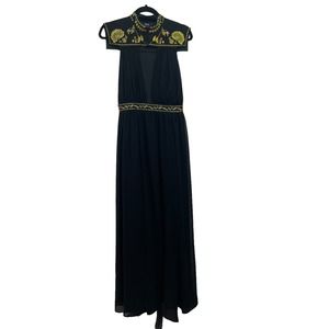Nasty Gal Embroidered Empress Maxi Dress Black Gold Small